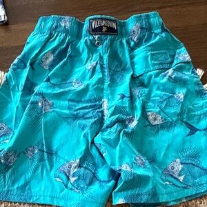 Vilebrequin Turquoise Fish Pattern Kids Swim Trunks